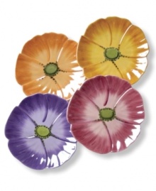 With happy flower shapes and shades, Carole Shiber's Pansy salad plates will have you craving spring. Dishwasher-safe earthenware means you can freshen up the casual table or entertain guests with ease. With happy flower shapes and shades, Carole Shiber's Pansy salad plates will have you craving spring. Dishwasher-safe earthenware means you can freshen up the casual table or entertain guests with ease.