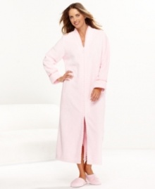 Long and snuggly. Charter Club's Supersoft dimple long zip robe features satin trim on the neck and cuffs. Long and snuggly. Charter Club's Supersoft dimple long zip robe features satin trim on the neck and cuffs.