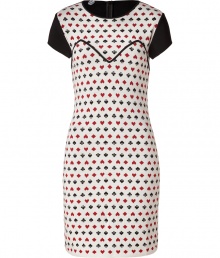 Add a playful punch to your chic tailored look with Azzaros cheeky playing card intarsia knit wool sheath - Round neckline, solid black short sleeves, hidden back zip, solid black back - Tailored fit - Wear with heels and chunky statement jewelry Add a playful punch to your chic tailored look with Azzaros cheeky playing card intarsia knit wool sheath - Round neckline, solid black short sleeves, hidden back zip, solid black back - Tailored fit - Wear with heels and chunky statement jewelry