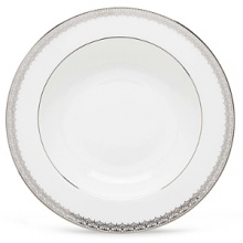 As beautiful and elegant as a couture gown, Lace Couture puts an ultra-feminine twist on banded patterns. Hopeless romantics are sure to fall in love with the Victorian-inspired lace band, complemented by a platinum rim on the inner and outer surfaces of the pristine china.