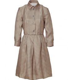 Inject some ladylike style into your daytime look with this lovely printed organza frock from Jil Sander Navy - Spread collar, long sleeves, front button half placket, fitted bodice, full pleat-detailed skirt, all-over print - Wear with a cashmere cardigan and classic ballet flats