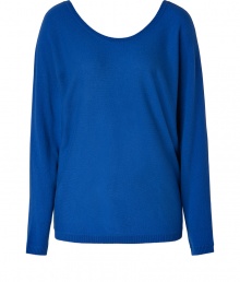 Paint color into your contemporary knitwear collection with Vinces royal blue scooped neck pullover - Scooped neckline in front, V-neckline in back, long slim dolman sleeves, relaxed fit - Pair with edgy separates and chunky statement jewelry Paint color into your contemporary knitwear collection with Vinces royal blue scooped neck pullover - Scooped neckline in front, V-neckline in back, long slim dolman sleeves, relaxed fit - Pair with edgy separates and chunky statement jewelry