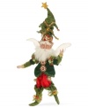 Like an extension of your tree, this well-ornamented fairy wears red, green and gold, plus a fabulous fir hat. Adjust his arms and legs to sit, stand or curl up on display with the whimsical style of Mark Roberts.