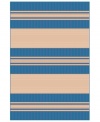 Stripecast: with wide, colorblocked bands and rich texture, Liorra Manne's Tropez Stripe rug has the ability to pull a room together in chic, relaxed style. UV-stabilized, mold and mildew-resistant, the versatile rug in cornflower blue and oatmeal hues is equally pretty indoors or out.