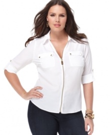 Spotlighting fierce safari styling, MICHAEL Michael Kors' long sleeve plus size shirt is a must-get!