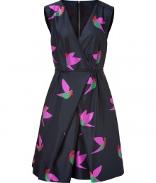 Party-perfect and versatile, this bird printed dress from Marc by Marc Jacobs bring quirky-cool style to any ensemble - V-neck, sleeveless, faux wrap front, fitted bodice, full skirt with front pleat, all-over bird print, exposed back zip closure - Style with peep-toe platforms and a statement clutch Party-perfect and versatile, this bird printed dress from Marc by Marc Jacobs bring quirky-cool style to any ensemble - V-neck, sleeveless, faux wrap front, fitted bodice, full skirt with front pleat, all-over bird print, exposed back zip closure - Style with peep-toe platforms and a statement clutch