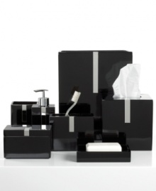 Modern to the max. The Black Resin soap and lotion dispenser brings a modern sensibility to your space with sleek, sophisticated construction and stainless steel accents. Modern to the max. The Black Resin soap and lotion dispenser brings a modern sensibility to your space with sleek, sophisticated construction and stainless steel accents.