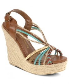 A mixed bag of strappy detailing makes the Dance Fever wedge sandals by Chinese Laundry the perfect summer shoe. A mixed bag of strappy detailing makes the Dance Fever wedge sandals by Chinese Laundry the perfect summer shoe.