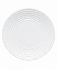 Dine with Wickford dinnerware and tie in timeless sophistication with every meal. This versatile white porcelain saucer has a contemporary shape embossed around the rim with a twisting rope design.