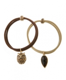 Eye-catching elements. Whimsical owl and chic crystal charms will add fashionable flair to your hairstyle, courtesy of Lucky Brand's set of two elastic hair bands. Made in plastic, the charms are set in gold tone mixed metal. Approximate diameter: 1-3/4 inches. Eye-catching elements. Whimsical owl and chic crystal charms will add fashionable flair to your hairstyle, courtesy of Lucky Brand's set of two elastic hair bands. Made in plastic, the charms are set in gold tone mixed metal. Approximate diameter: 1-3/4 inches.