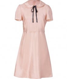 Feminine cocktail dress in fine ros? silk - Tremendously stylish and flattering with a narrow top, short sleeves, Peter Pan collar and thin, contrasting bow - And elegant, fuller display from waist falls just above the knee - Try with glamorous heels and a chic clutch for a romantic, soft look