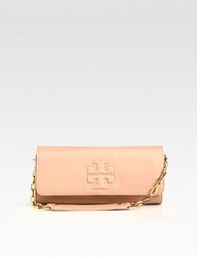 A signature stitched logo is at the center of this leather flap-top clutch with an optional chain shoulder strap. Detachable chain and leather shoulder strap, 8 dropMagnetic snap flap closureOne inside zip pocketCotton lining11W X 4½H X 2DImported A signature stitched logo is at the center of this leather flap-top clutch with an optional chain shoulder strap. Detachable chain and leather shoulder strap, 8 dropMagnetic snap flap closureOne inside zip pocketCotton lining11W X 4½H X 2DImported