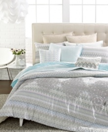 The Laurel comforter set from Home by Steve Madden transforms your bed into a modern work of art with allover zig zag patterns in delicate hues and multi shades of gray. The Laurel comforter set from Home by Steve Madden transforms your bed into a modern work of art with allover zig zag patterns in delicate hues and multi shades of gray.