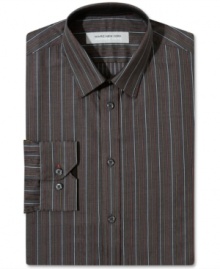 Streamline your style. A slim fit and sleek stripes give this Marc New York dress shirt a modern sophisticated look. Streamline your style. A slim fit and sleek stripes give this Marc New York dress shirt a modern sophisticated look.
