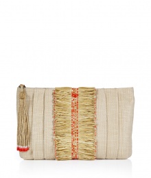 Elevate your cocktail-ready look with this ethnic-inspired clutch from cult favorite accessory designer Anya Hindmarch - Pleated straw with front raw raffia with bead detailing and logo, top zip closure with beaded tassel - Perfect for cocktails or a night out on the town Elevate your cocktail-ready look with this ethnic-inspired clutch from cult favorite accessory designer Anya Hindmarch - Pleated straw with front raw raffia with bead detailing and logo, top zip closure with beaded tassel - Perfect for cocktails or a night out on the town