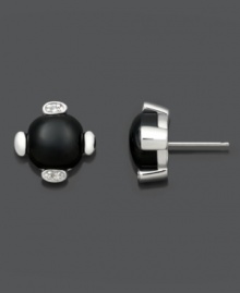 Pair up any ensemble with these versatile studs. Earrings feature a smooth onyx center (9 mm) with a sterling silver post setting and sparkling white topaz accents. Approximate diameter: 1/2 inch. Pair up any ensemble with these versatile studs. Earrings feature a smooth onyx center (9 mm) with a sterling silver post setting and sparkling white topaz accents. Approximate diameter: 1/2 inch.