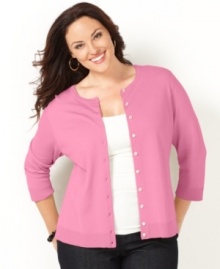 Charter Club's three-quarter sleeve plus size cardigan is a must-get layering piece-- team it with a shell for a chic twin set!