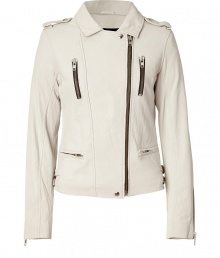 Toughen up your new-season style in this bold biker-inspired leather jacket from Iro - Classic motorcycle styling, spread collar, epaulets, asymmetrical zip closure, zip pockets and cuffs, side buckle details - Wear with an elevated jeans-and-tee ensemble or a flirty frock and heels Toughen up your new-season style in this bold biker-inspired leather jacket from Iro - Classic motorcycle styling, spread collar, epaulets, asymmetrical zip closure, zip pockets and cuffs, side buckle details - Wear with an elevated jeans-and-tee ensemble or a flirty frock and heels
