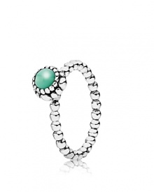 This birthstone ring features a beaded silver band with a polished chrysoprase solitaire. Perfect worn on its own or stacked with other PANDORA pieces.