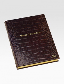 A writing journal for the wine lover, this rich crocodile-embossed Italian calfskin design has 224 lined pages with thumb tabs for France, Italy, USA, Germany, Australia and more. Gilt-edged, acid-free paper Double-faced, satin ribbon marker Smyth-sewn for strength 7 X 9¼ Made in USAFOR PERSONALIZATION Select a quantity, then scroll down and click on PERSONALIZE & ADD TO BAG to choose and preview your personalization options. Please allow 1 week for delivery. A writing journal for the wine lover, this rich crocodile-embossed Italian calfskin design has 224 lined pages with thumb tabs for France, Italy, USA, Germany, Australia and more. Gilt-edged, acid-free paper Double-faced, satin ribbon marker Smyth-sewn for strength 7 X 9¼ Made in USAFOR PERSONALIZATION Select a quantity, then scroll down and click on PERSONALIZE & ADD TO BAG to choose and preview your personalization options. Please allow 1 week for delivery.