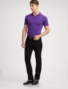 A sleek short-sleeved polo shirt in breathable mercerized stretch cotton piqué is cut for a trim, modern fit that channels timeless preppy athleticism.Three-button placketRibbed collar and armbands97% cotton/3% spandexMachine washImported A sleek short-sleeved polo shirt in breathable mercerized stretch cotton piqué is cut for a trim, modern fit that channels timeless preppy athleticism.Three-button placketRibbed collar and armbands97% cotton/3% spandexMachine washImported