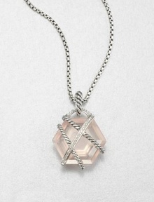 From the Cable Wrap Collection. A beautiful, faceted rose quartz stone wrapped in diamonds and sleek sterling silver. Rose quartzDiamonds, .15 tcwSterling silver Size, about .75Fixed baleImported Please note; Chain sold separately. From the Cable Wrap Collection. A beautiful, faceted rose quartz stone wrapped in diamonds and sleek sterling silver. Rose quartzDiamonds, .15 tcwSterling silver Size, about .75Fixed baleImported Please note; Chain sold separately.