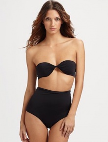 Sexy bandeau top is paired with versatile bikini bottoms that can be folded down, scrunched or high-waisted, providing desired coverage for a superior fit. Twisted bandeau top with light paddingTie backOptional spaghetti strapsDual seam bottoms for versatilityFully lined86% polyamide/14% elastaneHand washImported Sexy bandeau top is paired with versatile bikini bottoms that can be folded down, scrunched or high-waisted, providing desired coverage for a superior fit. Twisted bandeau top with light paddingTie backOptional spaghetti strapsDual seam bottoms for versatilityFully lined86% polyamide/14% elastaneHand washImported