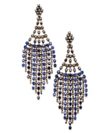 Bar III's fab design is perfect for the aspiring fashionista. Dramatic dangling earrings offer a complementary mix of bright blue crystals and black acrylic beading. Set in mixed metal. Approximate drop: 3 inches.