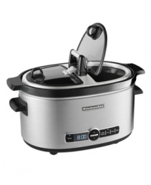 Gather round! A family essential, KitchenAid's slow cooker, with 24-hour programmability, masterfully prepares hearty-sized meals, like roasts, tenderloins and racks of ribs, while you're on the go. Four temperature settings, a keep warm feature and versatile hinged lid offer unrivaled precision for on-the-ready meals. 1-year warranty. Model KSC6222. Gather round! A family essential, KitchenAid's slow cooker, with 24-hour programmability, masterfully prepares hearty-sized meals, like roasts, tenderloins and racks of ribs, while you're on the go. Four temperature settings, a keep warm feature and versatile hinged lid offer unrivaled precision for on-the-ready meals. 1-year warranty. Model KSC6222.