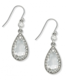 Charter Club adds elegance to your look with this chic earring style. Teardrop-shaped clear glass combines with small, round-cut glass accents. Crafted in imitation rhodium tone mixed metal. Approximate drop: 1-1/4 inches. Charter Club adds elegance to your look with this chic earring style. Teardrop-shaped clear glass combines with small, round-cut glass accents. Crafted in imitation rhodium tone mixed metal. Approximate drop: 1-1/4 inches.