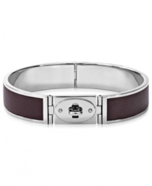 Lock down your look with this bracelet from Fossil. Crafted from silver-tone stainless steel, it features espresso-colored leather for a stylish touch. Approximate diameter: 2-5/8 inches.