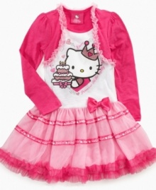 Make the birthday girl feel extra special in this shrug and tutu dress from Hello Kitty, with a sweet crown kitty graphic on front, exclusive to Macy's! Make the birthday girl feel extra special in this shrug and tutu dress from Hello Kitty, with a sweet crown kitty graphic on front, exclusive to Macy's!