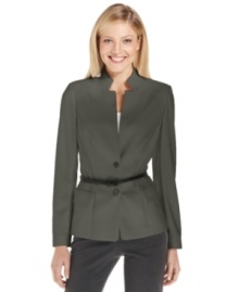 A chic notched collar and belted waist add refined style to Calvin Klein's blazer. A chic notched collar and belted waist add refined style to Calvin Klein's blazer.
