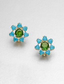 A sweet design of colorful faceted stones set in 12k goldplating. 12k goldplated brassPlastic stonesSize, about .87Clip-on backImported A sweet design of colorful faceted stones set in 12k goldplating. 12k goldplated brassPlastic stonesSize, about .87Clip-on backImported