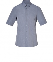 Minimalist and modern, Jil Sanders short sleeve button-down is a characteristic chic take on this essential spring style - Classic collar, short sleeves, button-down front, back shirttail hemline - Slim fit - Wear tucked into tailored trousers with sleek leather lace-ups Minimalist and modern, Jil Sanders short sleeve button-down is a characteristic chic take on this essential spring style - Classic collar, short sleeves, button-down front, back shirttail hemline - Slim fit - Wear tucked into tailored trousers with sleek leather lace-ups