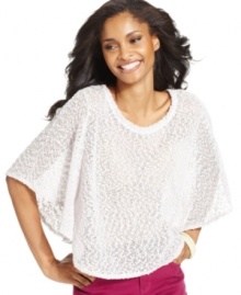 A chic summer topper, Style&co.'s sheer-knit poncho sweater layers well with your favorite tank tops and camisoles.