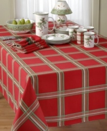 Dress up your table for the season with the Holiday Gatherings Plaid tablecloth from Lenox. A festive Christmas palette and timeless, sophisticated style ensure enduring cheer from one celebration to the next. Dress up your table for the season with the Holiday Gatherings Plaid tablecloth from Lenox. A festive Christmas palette and timeless, sophisticated style ensure enduring cheer from one celebration to the next.