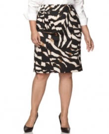 Capture a chic office look with Calvin Klein's plus size pencil skirt, featuring a safari print.