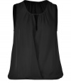 Ethereal and easy-to-wear, Theorys black silk tank is a wardrobe staple packed with pairing possibilities - Scoop neckline with cut-out and gathered detail, thick straps, elasticized hemline - Loose fit - Wear with a boyfriend blazer, a pencil skirt and heels to cocktails