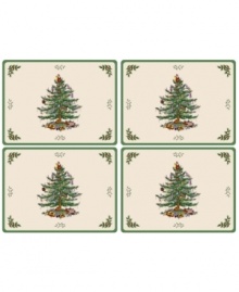 Bring Spode's iconic holiday pattern to your casual table in a fresh new way with sturdy, cork-back Christmas Tree placemats. Bring Spode's iconic holiday pattern to your casual table in a fresh new way with sturdy, cork-back Christmas Tree placemats.