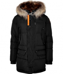 Stay warm in style with this down parka from Parajumpers - Fur lined hood with clasp closure, concealed front zip closure, ling sleeves, patch and slit pockets, side zips at hem, quilted, water resistant lining - Wear with jeans, a cashmere pullover, and shearling lined boots