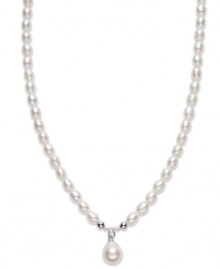 Prim, proper & polished. This beautiful necklace features cultured freshwater pearls (3-1/2-7-1/2 mm) and a pearl teardrop accent. Set in sterling silver. Approximate length: 16-1/2 inches. Prim, proper & polished. This beautiful necklace features cultured freshwater pearls (3-1/2-7-1/2 mm) and a pearl teardrop accent. Set in sterling silver. Approximate length: 16-1/2 inches.