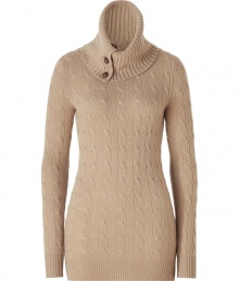 Undeniably chic, this extra-long cable knit sweater from Polo Ralph Lauren boasts a cable knit pattern and a large coal neckline - Oversized cowl neck with buttons, long sleeves, slim fit, cable knit pattern, ribbed cuffs and hem, long body - Pair with leather leggings, skinny jeans, or a pencil skirt