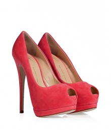 Give ladylike looks a dose of retro-glamour in Giuseppe Zanottis towering suede peep-toes - Peep-toe, overlasted platform, exposed wafer platform - Stiletto heel - Wear as a statement finish to tailored knit dresses or chic business separates Give ladylike looks a dose of retro-glamour in Giuseppe Zanottis towering suede peep-toes - Peep-toe, overlasted platform, exposed wafer platform - Stiletto heel - Wear as a statement finish to tailored knit dresses or chic business separates