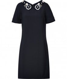 A ladylike take on day to evening elegance, Moschinos embellished collar dress is a sweet and sophisticated choice - Flower embellished collar, short sleeves, exposed metal back zip - Loosely fitted - Wear cinched in with a thin black patent leather belt and heels