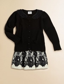 A charming cardi finished with cozy ribbed details, grosgrain-covered buttons and a luxe scalloped lace collar.Embellished collarLong sleeves with ribbed cuffsFront button placketRibbed hem78% viscose/22% polyesterHand washImportedPlease note: Number of buttons may vary depending on size ordered. A charming cardi finished with cozy ribbed details, grosgrain-covered buttons and a luxe scalloped lace collar.Embellished collarLong sleeves with ribbed cuffsFront button placketRibbed hem78% viscose/22% polyesterHand washImportedPlease note: Number of buttons may vary depending on size ordered.