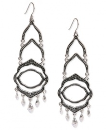 Eclectic elegance. Lucky Brand's chandelier earrings are crafted from silver-tone mixed metal with glass accents only adding to the appeal. Approximate drop: 3-5/8 inches. Eclectic elegance. Lucky Brand's chandelier earrings are crafted from silver-tone mixed metal with glass accents only adding to the appeal. Approximate drop: 3-5/8 inches.