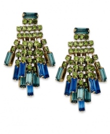 A tranquil mix of color from Bar III. With blue and green clusters of crystal accents, these drop earrings from Bar III lend a soothing feel to your look. Crafted in gold tone mixed metal. Approximate drop: 1-3/4 inches.