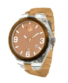 Look on the bright side of your workout with this warm Cambridge watch by adidas. Rose-gold tone anodized aluminum bracelet and round clear nylon case with rose-gold tone bezel. Grid-patterned rose-gold tone dial features numerals at three, six and nine o'clock, stick indices, date window at four o'clock, luminous hands and logo. Quartz movement. Water resistant to 50 meters. Two-year limited warranty. Look on the bright side of your workout with this warm Cambridge watch by adidas. Rose-gold tone anodized aluminum bracelet and round clear nylon case with rose-gold tone bezel. Grid-patterned rose-gold tone dial features numerals at three, six and nine o'clock, stick indices, date window at four o'clock, luminous hands and logo. Quartz movement. Water resistant to 50 meters. Two-year limited warranty.