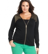 Add shine to your casual style with MICHAEL Michael Kors' studded plus size cardigan.